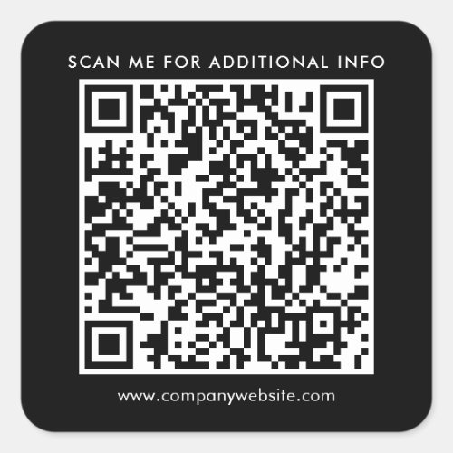 Business QR Code and Company Website Black Square Sticker