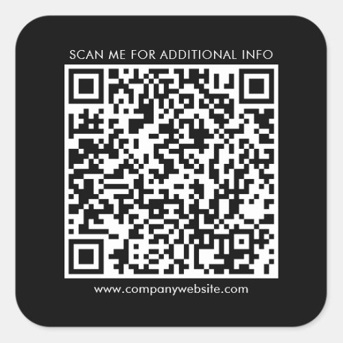 Business QR Code and Company Website Black Square Sticker