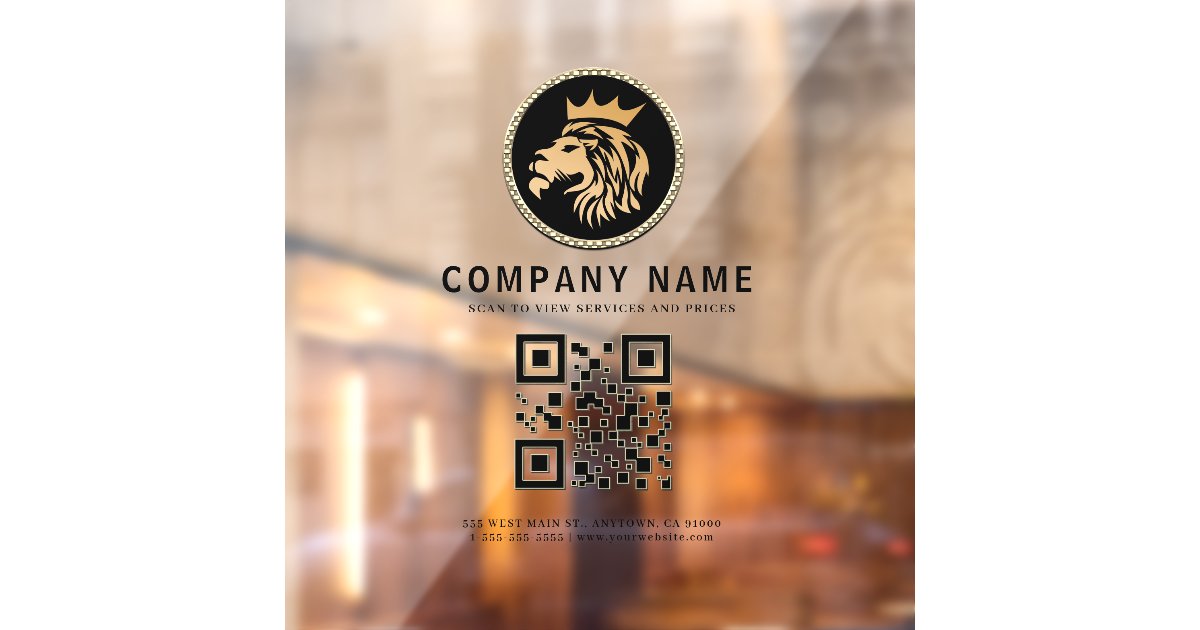 Business QR Code And Elegant Lion Logo Window Cling | Zazzle