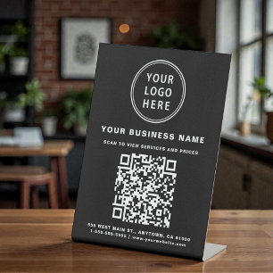 Business QR Code and Logo Black Pedestal Sign