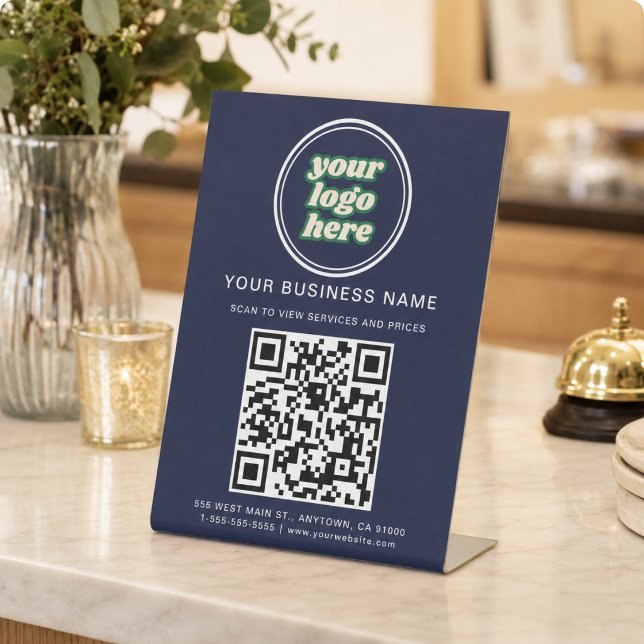 Business QR Code and Logo Pedestal Sign (Google Reviews | Business Review Link QR Code Pedestal Sign)