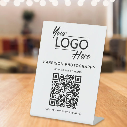 Business QR Code and Logo Pedestal Sign | Zazzle