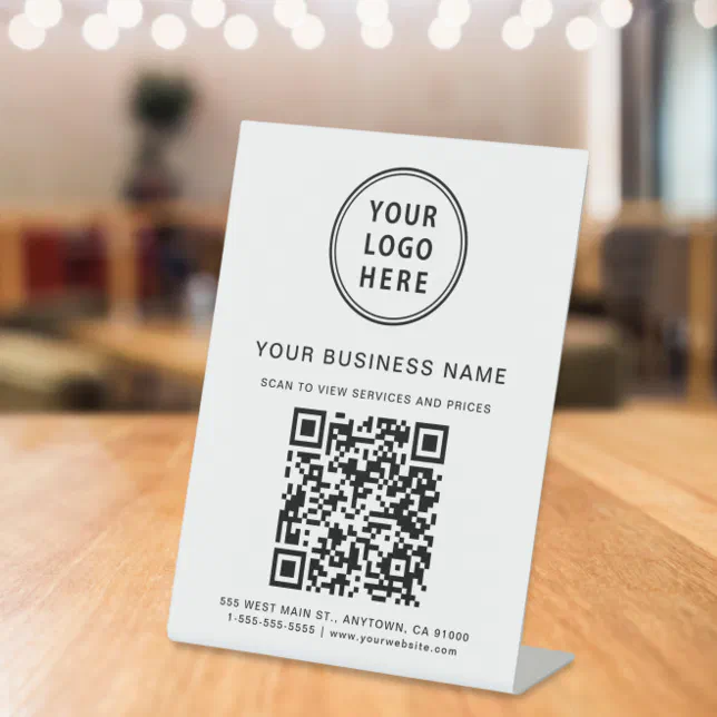 Business QR Code and Logo Pedestal Sign | Zazzle