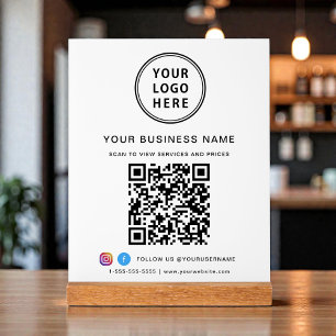 Business QR Code and Logo White Acrylic Sign