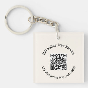 Business QR code and Text Ecru Keychain