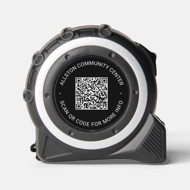 Business QR Code black editable contact info Tape Measure (Front)
