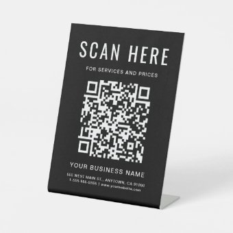 Business QR Code Black Tabletop Pedestal Sign | Zazzle