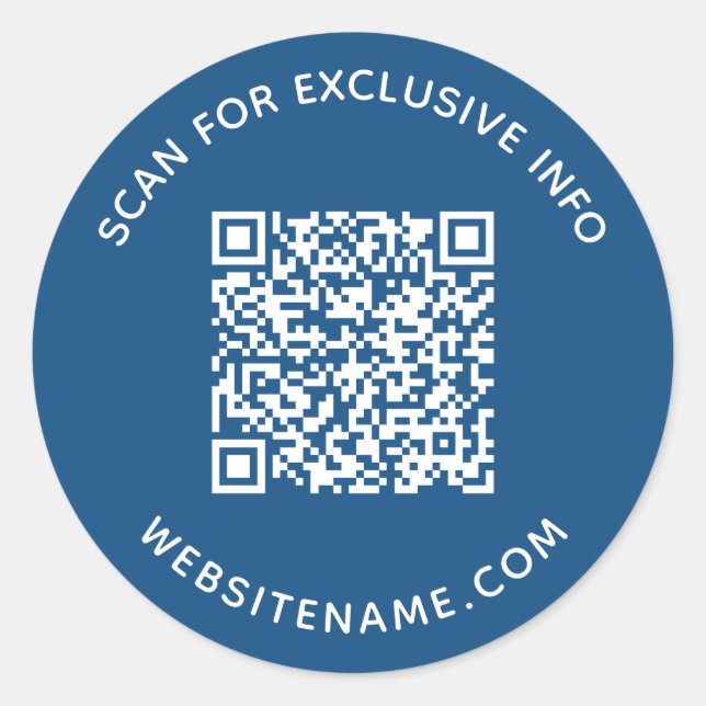 Business QR Code Custom Text Blue Classic Round Sticker (Front)