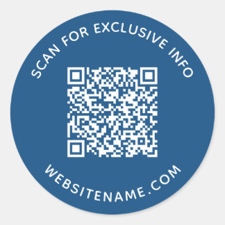 Business QR Code Custom Text Blue Classic Round Sticker