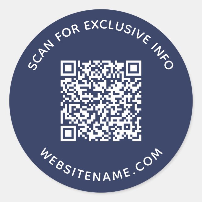 Business QR Code Custom Text Navy Blue Classic Round Sticker (Front)