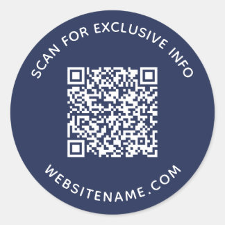 Business QR Code Custom Text Navy Blue Classic Round Sticker