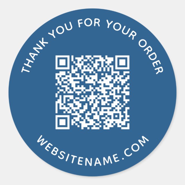 Business QR Code Customer Thank You Blue Classic Round Sticker (Front)