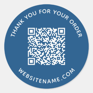 Business QR Code Customer Thank You Blue Classic Round Sticker