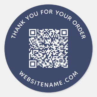 Business QR Code Customer Thank You Navy Blue Classic Round Sticker