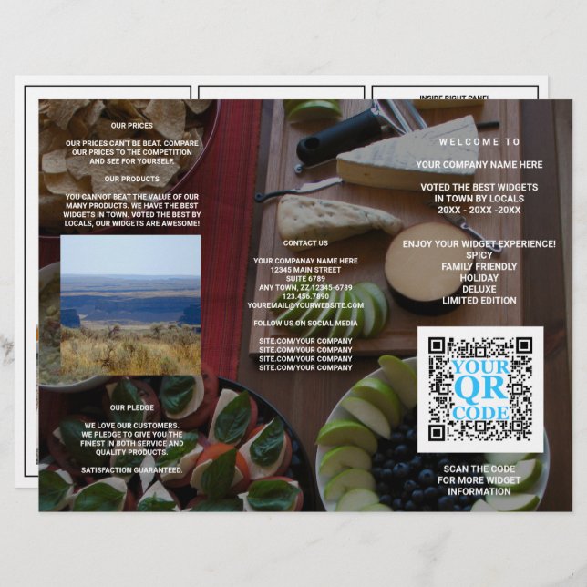 Business QR Code Dark Photo Cool Tri-Fold Menu (Front/Back)