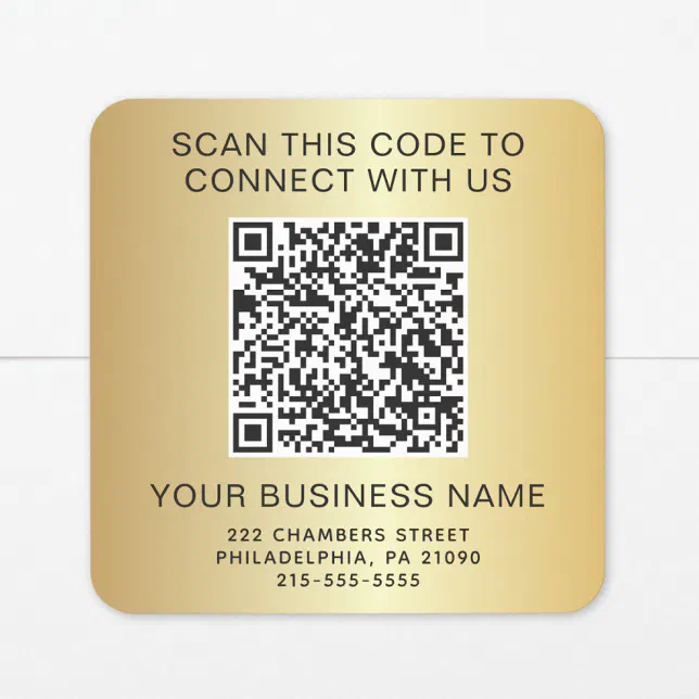 Gold Decal Code Business QR Code Gold Square Sticker | Zazzle