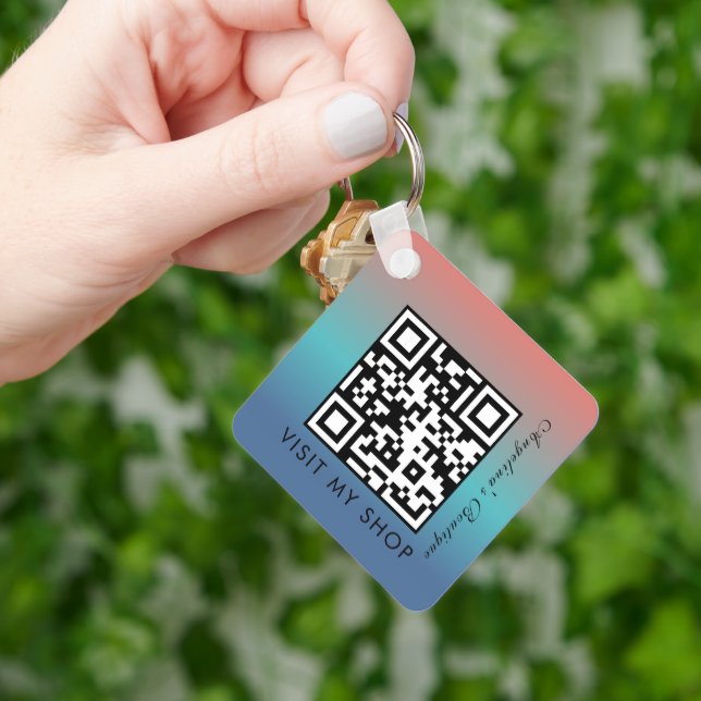 Business QR Code Gradient Monogrammed  Keychain (Hand)