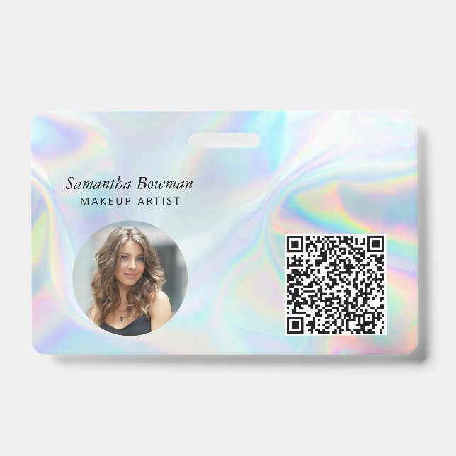 Business QR Code Holographic Makeup Artist Staff Badge (Front)