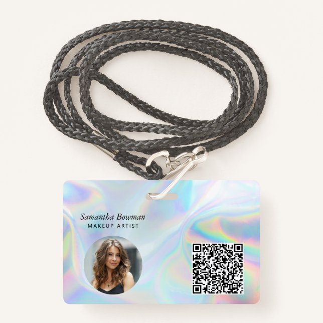 Business QR Code Holographic Makeup Artist Staff Badge (Front with Lanyard)
