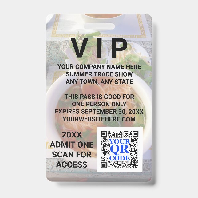 Business QR Code Light Photo Cool Promo Event VIP Badge (Front)