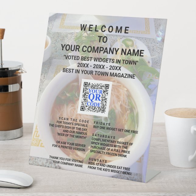 Business QR Code Light Photo Cool Retail Welcome Pedestal Sign (In SItu)