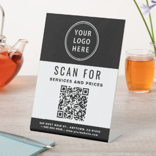 Business QR Code Logo Black White Pedestal Sign