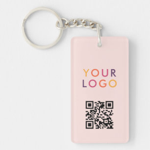 Business QR Code Logo Blush Pink Keychain