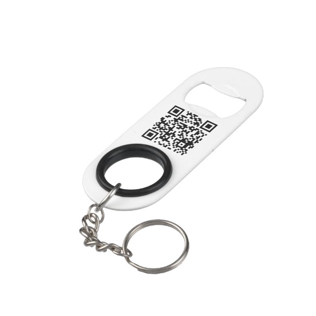 Business QR code Logo Modern Keychain Bottle Opener (Back Angled)