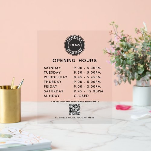 Business QR Code Logo Modern Opening Hours Acrylic Sign