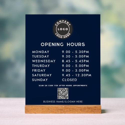 Business QR Code Logo Modern Opening Hours Acrylic Sign