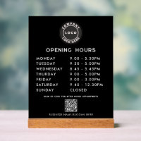 Business QR Code Logo Modern Opening Hours Black
