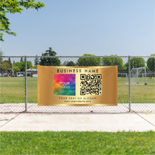 Business QR Code Logo Name Gold Template Outdoor Banner