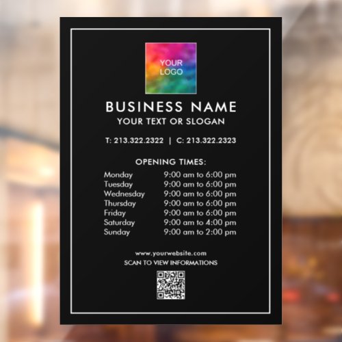 Business QR Code Logo Opening Hours Simple Large Window Cling
