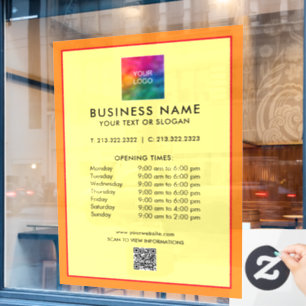Business QR Code Logo Opening Hours Simple Window Cling