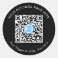 Business QR Code Logo Promotional Black Classic Round Sticker | Zazzle