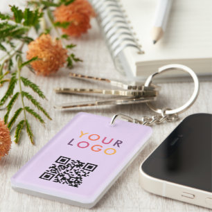 Business QR Code Logo Purple Keychain