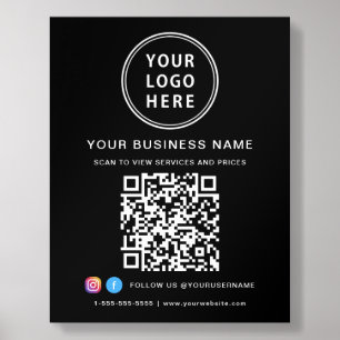 Business QR Code Logo Social Media Black Wall Acrylic Photo Tile