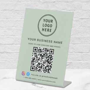 Business QR Code Logo Social Media Sage Pedestal Sign