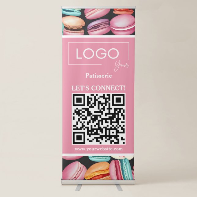 Business QR Code | Macaron French Patisserie Pink Retractable Banner (Front)
