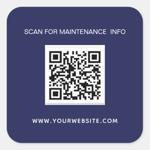 Business qr code maintenance info navy blue white square sticker