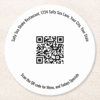 Business QR Code Minimalist Menu Custom Round Paper Coaster