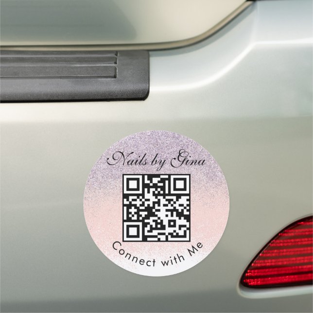 Business QR Code Monogrammed Faux Pink Glitter  Car Magnet (In Situ)