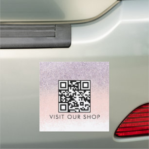 Business QR Code Monogrammed Faux Pink Glitter Car Magnet