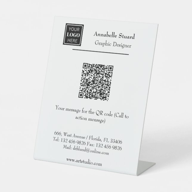 Business QR code Office Supplies Desk Accesories Pedestal Sign (Front)