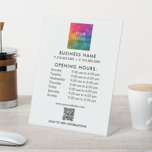 Business QR Code Opening Hours Logo Personalized Pedestal Sign