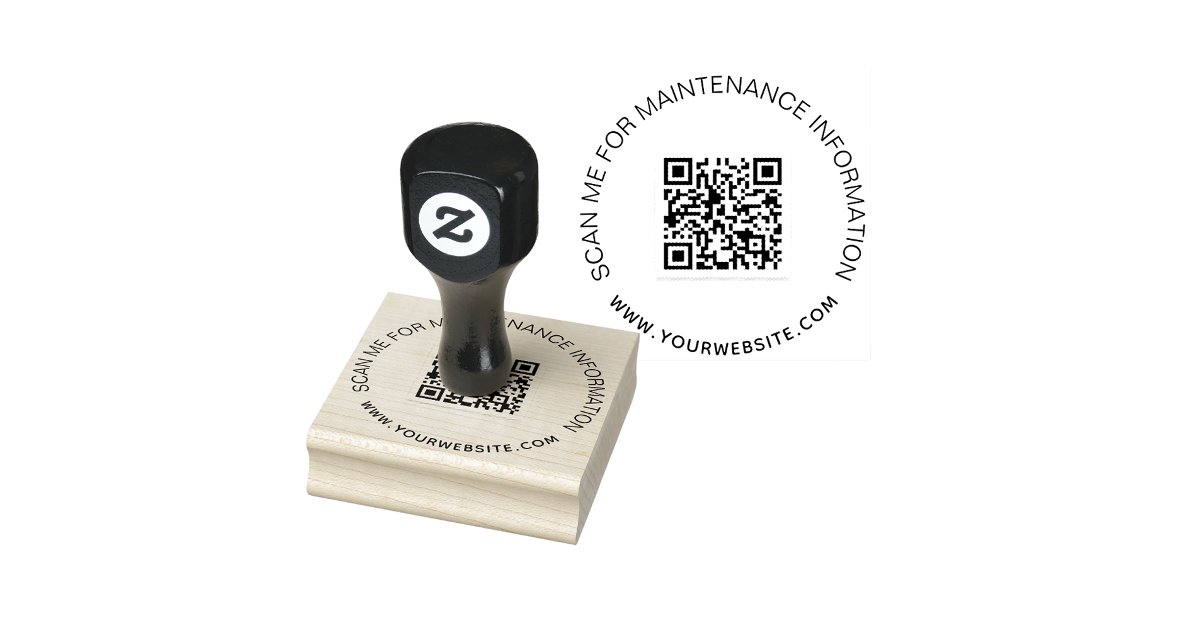 Business qr code product maintenance information rubber stamp | Zazzle