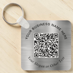 Business QR Code Promo Silver Keychain