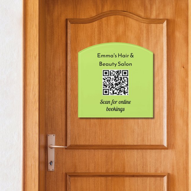 Business QR Code Promotional Custom Beauty Salon Door Sign (An eye-catching door sign with QR code, to customize with your business info.)