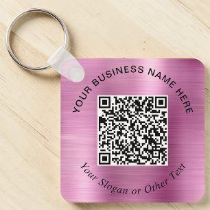 Business QR Code Promotional Pink Keychain