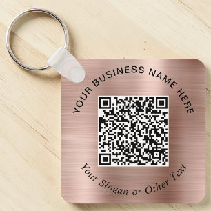 Business QR Code Promotional Rose Gold Keychain